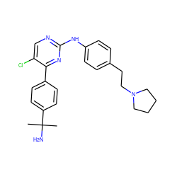 CC(C)(N)c1ccc(-c2nc(Nc3ccc(CCN4CCCC4)cc3)ncc2Cl)cc1 ZINC000003936525