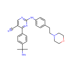 CC(C)(N)c1ccc(-c2nc(Nc3ccc(CCN4CCOCC4)cc3)ncc2C#N)cc1 ZINC000006733324