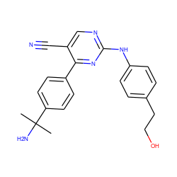 CC(C)(N)c1ccc(-c2nc(Nc3ccc(CCO)cc3)ncc2C#N)cc1 ZINC000028819577