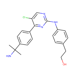 CC(C)(N)c1ccc(-c2nc(Nc3ccc(CCO)cc3)ncc2Cl)cc1 ZINC000003936512