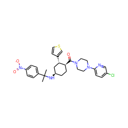 CC(C)(N[C@@H]1CC[C@H](C(=O)N2CCN(c3ccc(Cl)cn3)CC2)[C@@H](c2ccsc2)C1)c1ccc([N+](=O)[O-])cc1 ZINC000073220606