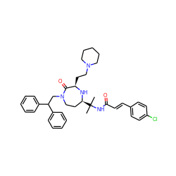 CC(C)(NC(=O)/C=C/c1ccc(Cl)cc1)[C@H]1CCN(CC(c2ccccc2)c2ccccc2)C(=O)[C@@H](CCN2CCCCC2)N1 ZINC001772624263