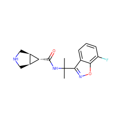 CC(C)(NC(=O)[C@@H]1[C@H]2CNC[C@H]21)c1noc2c(F)cccc12 ZINC000299866510