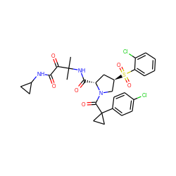 CC(C)(NC(=O)[C@@H]1C[C@@H](S(=O)(=O)c2ccccc2Cl)CN1C(=O)C1(c2ccc(Cl)cc2)CC1)C(=O)C(=O)NC1CC1 ZINC000148747501