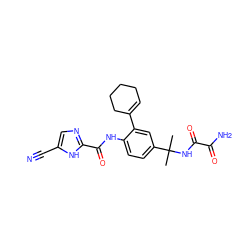 CC(C)(NC(=O)C(N)=O)c1ccc(NC(=O)c2ncc(C#N)[nH]2)c(C2=CCCCC2)c1 ZINC000146886950