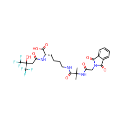 CC(C)(NC(=O)CN1C(=O)c2ccccc2C1=O)C(=O)NCCCC[C@H](NC(=O)CC(O)(C(F)(F)F)C(F)(F)F)C(=O)O ZINC000148217557