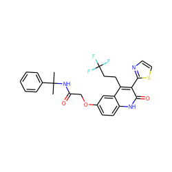 CC(C)(NC(=O)COc1ccc2[nH]c(=O)c(-c3nccs3)c(CCC(F)(F)F)c2c1)c1ccccc1 ZINC000064550026