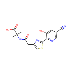 CC(C)(NC(=O)Cc1csc(-c2ncc(C#N)cc2O)n1)C(=O)O ZINC000299834654