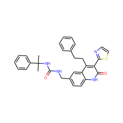 CC(C)(NC(=O)NCc1ccc2[nH]c(=O)c(-c3nccs3)c(CCc3ccccc3)c2c1)c1ccccc1 ZINC000064550025