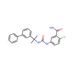 CC(C)(NC(=O)Nc1ccc(Cl)c(C(N)=O)c1)c1cccc(-c2ccccc2)c1 ZINC000095578194