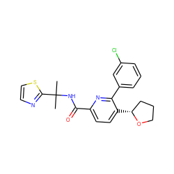 CC(C)(NC(=O)c1ccc([C@@H]2CCCO2)c(-c2cccc(Cl)c2)n1)c1nccs1 ZINC000206697638