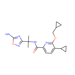 CC(C)(NC(=O)c1ccc(C2CC2)c(OCC2CC2)n1)c1noc(N)n1 ZINC000206689009