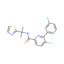 CC(C)(NC(=O)c1ccc(Cl)c(-c2cccc(Cl)c2)n1)c1nccs1 ZINC000207729077