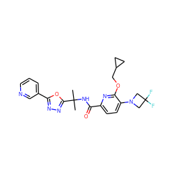 CC(C)(NC(=O)c1ccc(N2CC(F)(F)C2)c(OCC2CC2)n1)c1nnc(-c2cccnc2)o1 ZINC000473166230