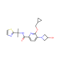 CC(C)(NC(=O)c1ccc(N2CC(O)C2)c(OCC2CC2)n1)c1nccs1 ZINC000206695572