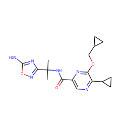 CC(C)(NC(=O)c1cnc(C2CC2)c(OCC2CC2)n1)c1noc(N)n1 ZINC000207386041