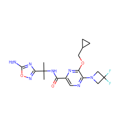 CC(C)(NC(=O)c1cnc(N2CC(F)(F)C2)c(OCC2CC2)n1)c1noc(N)n1 ZINC000207386108