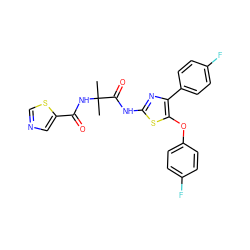 CC(C)(NC(=O)c1cncs1)C(=O)Nc1nc(-c2ccc(F)cc2)c(Oc2ccc(F)cc2)s1 ZINC000118625070