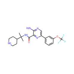 CC(C)(NC(=O)c1nc(-c2cccc(OC(F)(F)F)c2)cnc1N)C1CCNCC1 ZINC000084596687