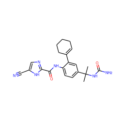 CC(C)(NC(N)=O)c1ccc(NC(=O)c2ncc(C#N)[nH]2)c(C2=CCCCC2)c1 ZINC000146886564