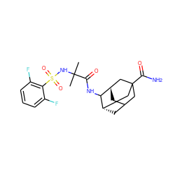 CC(C)(NS(=O)(=O)c1c(F)cccc1F)C(=O)NC1[C@H]2CC3C[C@H]1CC(C(N)=O)(C3)C2 ZINC000148541831