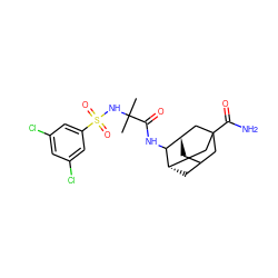 CC(C)(NS(=O)(=O)c1cc(Cl)cc(Cl)c1)C(=O)NC1[C@H]2CC3C[C@H]1CC(C(N)=O)(C3)C2 ZINC000148528315