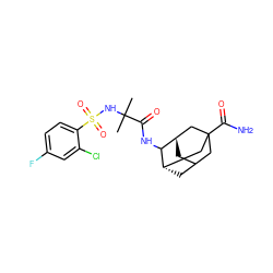 CC(C)(NS(=O)(=O)c1ccc(F)cc1Cl)C(=O)NC1[C@H]2CC3C[C@H]1CC(C(N)=O)(C3)C2 ZINC000473082686