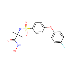 CC(C)(NS(=O)(=O)c1ccc(Oc2ccc(F)cc2)cc1)C(=O)NO ZINC000001490030