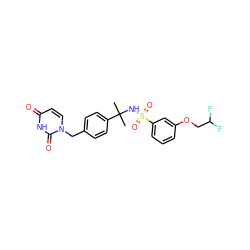 CC(C)(NS(=O)(=O)c1cccc(OCC(F)F)c1)c1ccc(Cn2ccc(=O)[nH]c2=O)cc1 ZINC000095562786