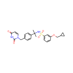 CC(C)(NS(=O)(=O)c1cccc(OCC2CC2)c1)c1ccc(Cn2ccc(=O)[nH]c2=O)cc1 ZINC000095561250