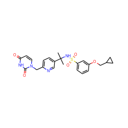 CC(C)(NS(=O)(=O)c1cccc(OCC2CC2)c1)c1ccc(Cn2ccc(=O)[nH]c2=O)nc1 ZINC000116100015