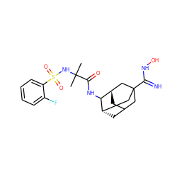 CC(C)(NS(=O)(=O)c1ccccc1F)C(=O)NC1[C@H]2CC3C[C@H]1CC(C(=N)NO)(C3)C2 ZINC000473133129