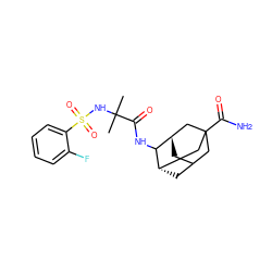 CC(C)(NS(=O)(=O)c1ccccc1F)C(=O)NC1[C@H]2CC3C[C@H]1CC(C(N)=O)(C3)C2 ZINC000101781461