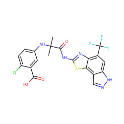 CC(C)(Nc1ccc(Cl)c(C(=O)O)c1)C(=O)Nc1nc2c(C(F)(F)F)cc3[nH]ncc3c2s1 ZINC000202052108