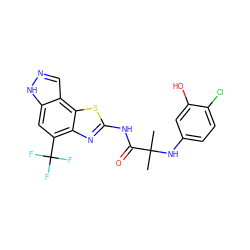 CC(C)(Nc1ccc(Cl)c(O)c1)C(=O)Nc1nc2c(C(F)(F)F)cc3[nH]ncc3c2s1 ZINC000115720383