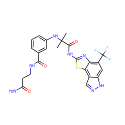 CC(C)(Nc1cccc(C(=O)NCCC(N)=O)c1)C(=O)Nc1nc2c(C(F)(F)F)cc3[nH]ncc3c2s1 ZINC000202049934