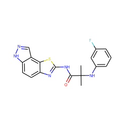 CC(C)(Nc1cccc(F)c1)C(=O)Nc1nc2ccc3[nH]ncc3c2s1 ZINC000202053064