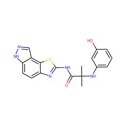 CC(C)(Nc1cccc(O)c1)C(=O)Nc1nc2ccc3[nH]ncc3c2s1 ZINC000115722675