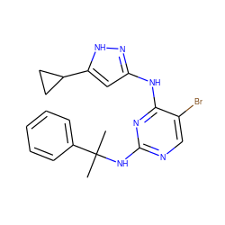 CC(C)(Nc1ncc(Br)c(Nc2cc(C3CC3)[nH]n2)n1)c1ccccc1 ZINC000203006507