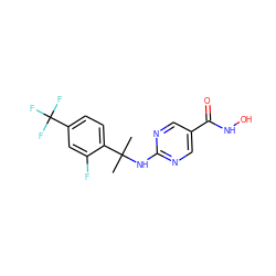 CC(C)(Nc1ncc(C(=O)NO)cn1)c1ccc(C(F)(F)F)cc1F ZINC000166685620