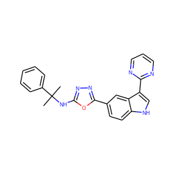 CC(C)(Nc1nnc(-c2ccc3[nH]cc(-c4ncccn4)c3c2)o1)c1ccccc1 ZINC000204755023