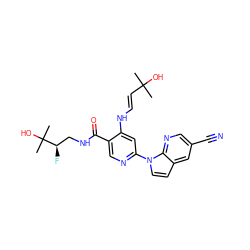 CC(C)(O)/C=C/Nc1cc(-n2ccc3cc(C#N)cnc32)ncc1C(=O)NC[C@@H](F)C(C)(C)O ZINC001772622719