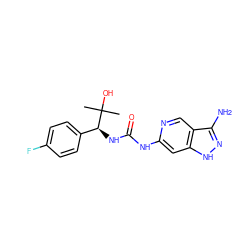 CC(C)(O)[C@@H](NC(=O)Nc1cc2[nH]nc(N)c2cn1)c1ccc(F)cc1 ZINC001772617166