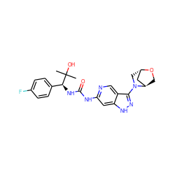 CC(C)(O)[C@@H](NC(=O)Nc1cc2[nH]nc(N3C[C@H]4C[C@H]3CO4)c2cn1)c1ccc(F)cc1 ZINC001772590699