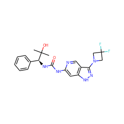 CC(C)(O)[C@@H](NC(=O)Nc1cc2[nH]nc(N3CC(F)(F)C3)c2cn1)c1ccccc1 ZINC001772655658