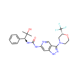 CC(C)(O)[C@@H](NC(=O)Nc1cc2[nH]nc(N3CCO[C@@H](C(F)(F)F)C3)c2cn1)c1ccccc1 ZINC001772622852