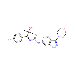 CC(C)(O)[C@@H](NC(=O)Nc1cc2[nH]nc(N3CCOCC3)c2cn1)c1ccc(F)cc1 ZINC001772576414