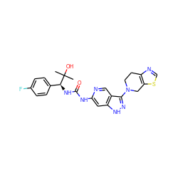 CC(C)(O)[C@@H](NC(=O)Nc1cc2[nH]nc(N3CCc4ncsc4C3)c2cn1)c1ccc(F)cc1 ZINC001772636312