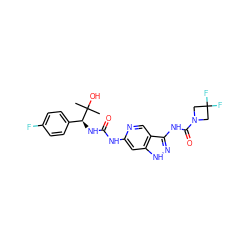 CC(C)(O)[C@@H](NC(=O)Nc1cc2[nH]nc(NC(=O)N3CC(F)(F)C3)c2cn1)c1ccc(F)cc1 ZINC001772583248