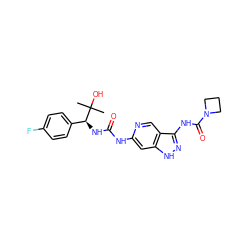 CC(C)(O)[C@@H](NC(=O)Nc1cc2[nH]nc(NC(=O)N3CCC3)c2cn1)c1ccc(F)cc1 ZINC001772608707